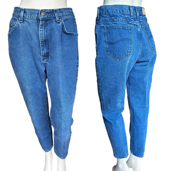 Vintage 90's LEE High Rise Tapered Leg Blue Jeans Size 12 Petite 28" Waist - Picture 1 of 13